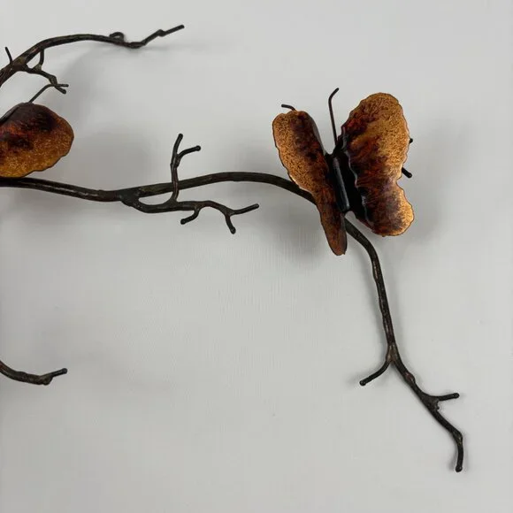 Bovano Enamel on Copper Butterflies on Branch Metal Wall Art Mid Century